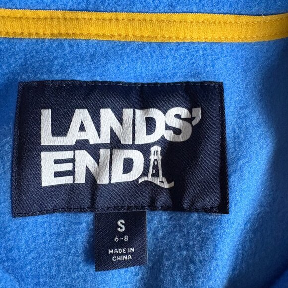 Lands End Womens Fleece Pullover Size Blue Patchwork Pattern Sweatshirt Comfy - Picture 5 of 9